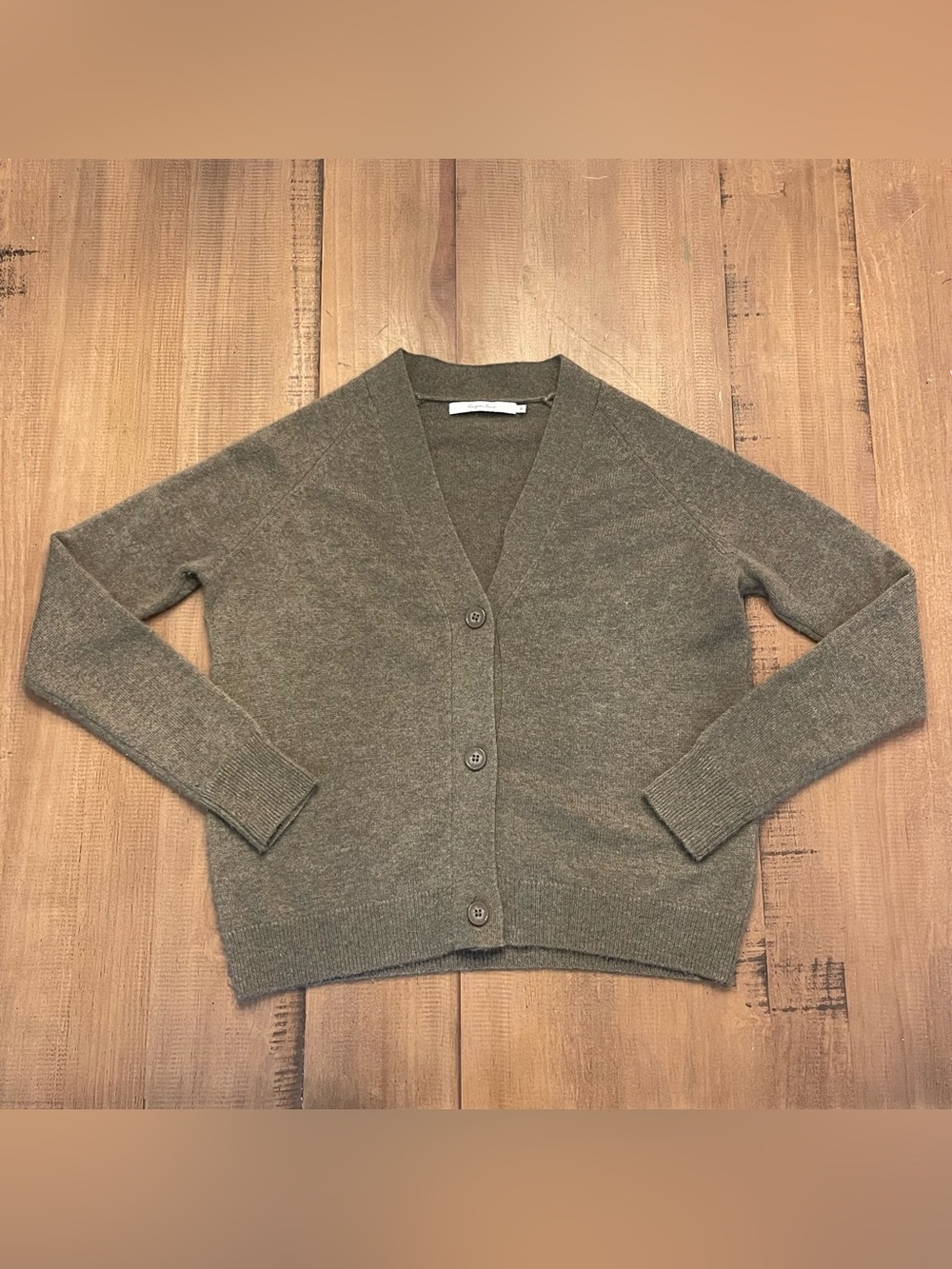 Harper Lane Cashmere V-Neck Button Cardigan Sweater in Olive